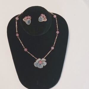 Alfred phillippe Crown Trifari  pink and white poured glass floral set